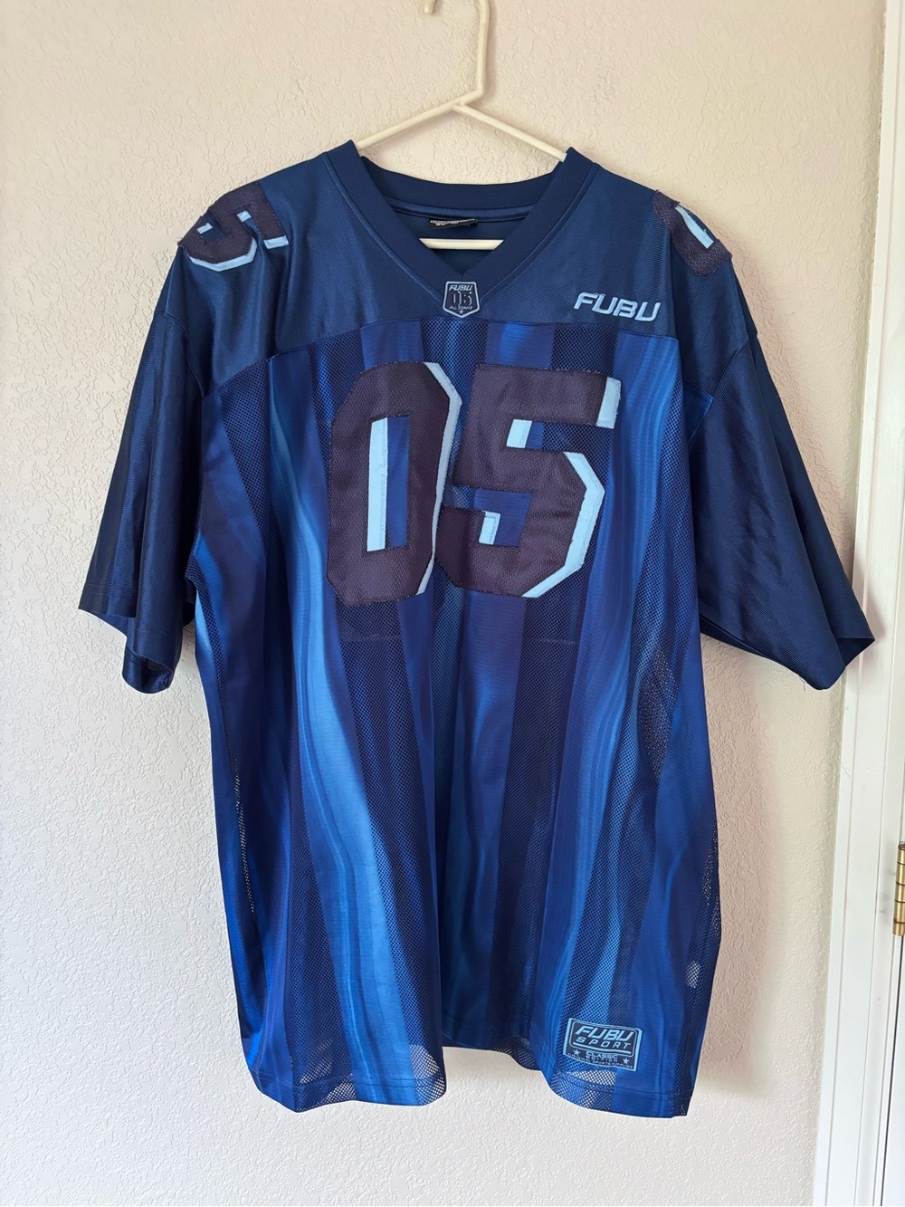 Vintage FUBU Sport Men's size 3X Blue Mesh V-Neck Pullover Jersey